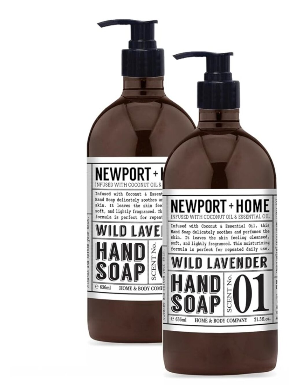 Two Bottles Newport Home and Body Co Hand Soap, Wild Lavender, 16 fl oz Glass